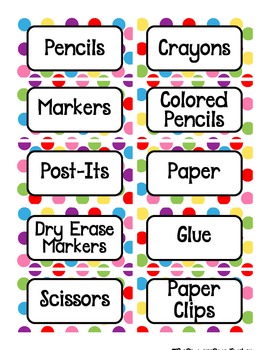 colorful polka dots classroom labels by the resource room teacher