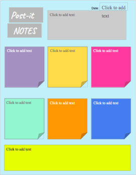 Preview of Colorful Post-it Notes Graphic Organizer (Distance Learning- Interactive Notes)