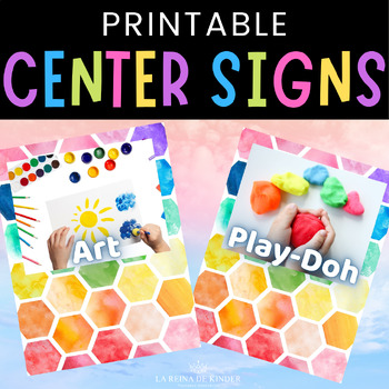 Preview of Colorful Printable Center Signs for Velcro Tags Kindergarten and PreK Classrooms