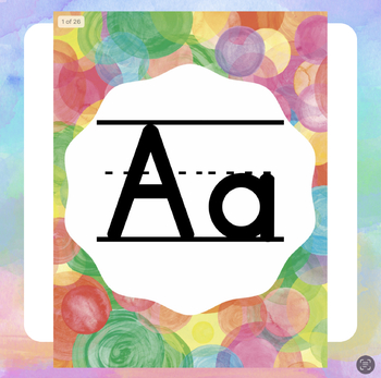 Preview of Colorful Rainbow Bubbles Printable Alphabet Posters ABC Word Wall Cards 