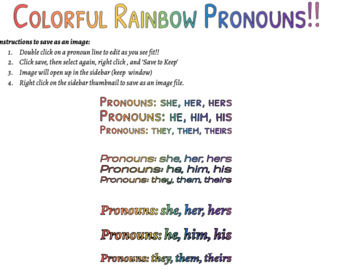 Preview of Colorful Rainbow Pronouns: she/her/hers he/him/his they/them/theirs 