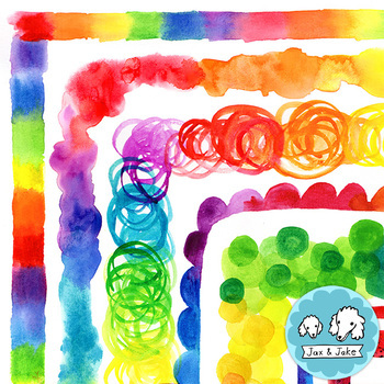 Preview of Rainbow Watercolor Clipart Page Borders, Colorful Clip Art Frames PNG