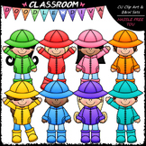 Colorful Raincoat Kids Clip Art - Rainy Day Clip Art & B&W Set