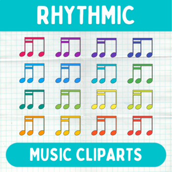 Preview of Colorful Rhythmic Notes Cliparts - Printable Music Graphics - Commercial Use