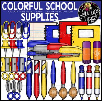 Colorful School Supplies Clip Art Bundle {Educlips Clipart} by Educlips