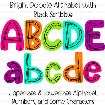 Colorful Scribble Alphabet Set | Alpha pack PNG Font | Bulletin Board ...