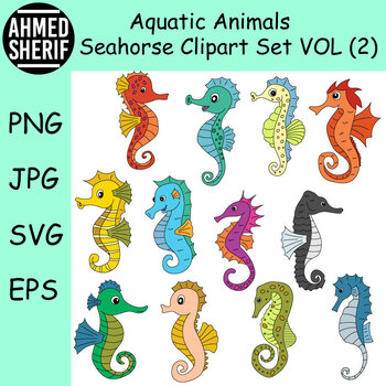 Preview of Colorful Seahorse Clipart. Sea Animals Clipart from Marine Life | Commercial Use