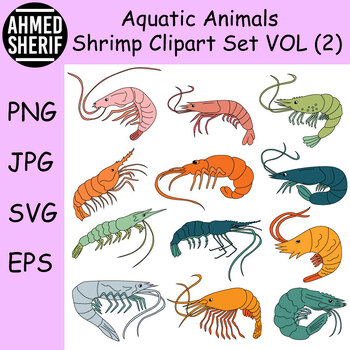 Preview of Colorful Shrimp Clipart. Aquatic Animals Clipart from Sea Life | Commercial Use