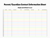 Colorful Simple Student Parent/Guardian Contact Sheet - Editable!