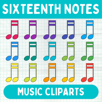 Preview of Colorful Sixteenth Notes Cliparts - Printable Music Graphics - Commercial Use