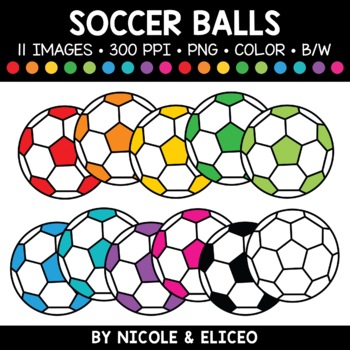 Preview of Colorful Soccer Ball Clipart + FREE Blacklines - Commercial Use