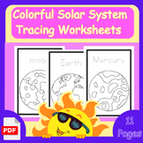 Colorful Solar System Tracing Worksheets 11 Pages