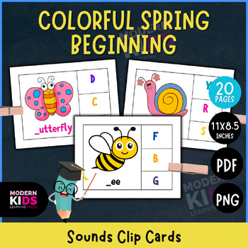 Preview of Colorful Spring Beginning Sounds Clip Cards
