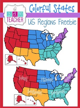 Preview of Colorful States: US Regions Freebie
