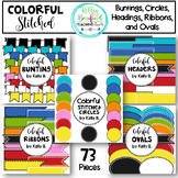 Colorful Stitched Headers, Circles, Ribbons, Bunting, and Ovals