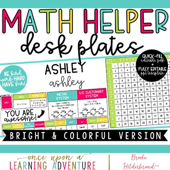 Preview of Colorful Student Desk Plates with Upper Grade Math Helpers
