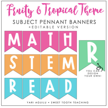 Preview of Colorful Subject Pennant Banners | EDITABLE | Fruity & Tropical Decor Theme