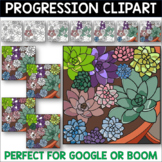 Colorful Succulents Color by Code Progression Digital Clip Art