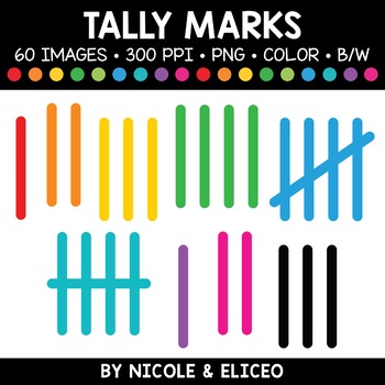 Preview of Colorful Tally Mark Clipart + FREE Blacklines - Commercial Use