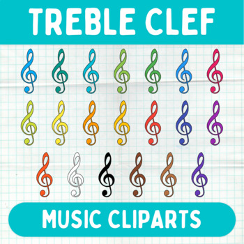 Preview of Colorful Treble Clef Cliparts - Printable Music Graphics - Commercial Use