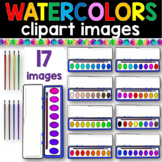 Colorful Watercolor Set Palettes Clip Art in color and bla