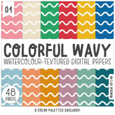 Colorful Wavy Patterned Digital Papers 1 : Rainbow | Paste