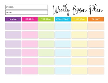 Colorful Weekly Lesson Plan by Positively Val | TPT