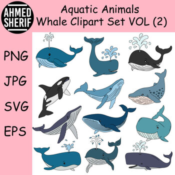 Preview of Colorful Whale Clipart. Aquatic Animals Clipart from Sea Life | Commercial Use