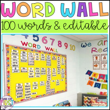 Preview of Colorful Primary Word Wall: 100 Words & EDITABLE