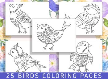 Preview of Colorful World of Birds: 25 Pages of Avian Beauty to Color