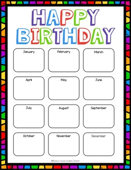 Colorful and Bright Birthday Sign by Becky's Social Studies Center