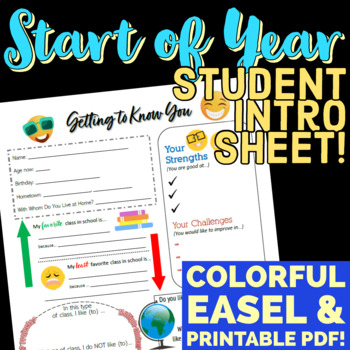 Preview of Colorful, engaging SELF-INTRODUCTION sheet for MS/HS! One-page PDF & Easel