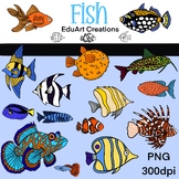 Colorful fish clipart, 15 fish! Color & black and white, c