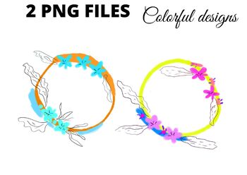 Preview of Colorful floral wreath watercolor clipart