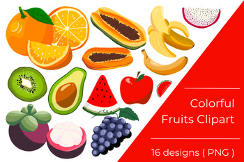 Preview of Colorful fruits clip art, Design bundle, Digital art
