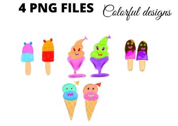 Preview of Colorful ice cream cones Popsicles cup clipart png