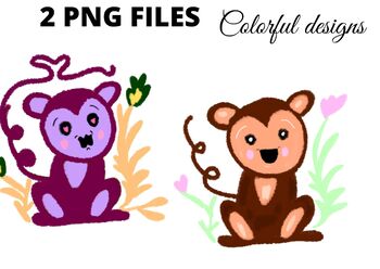 Preview of Colorful monkey watercolor png