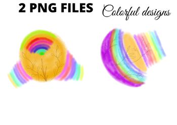 Preview of Colorful rainbow multicolored watercolor leaf abstract png clipart