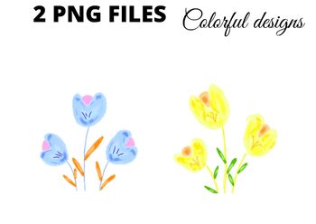 Preview of Colorful tulips flower png clipart illustrations watercolor