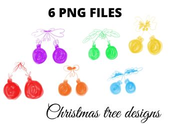 Preview of Colorful watercolor Christmas bells png sublimation clipart