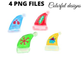 Preview of Colorful watercolor Christmas caps clipart png sublimation