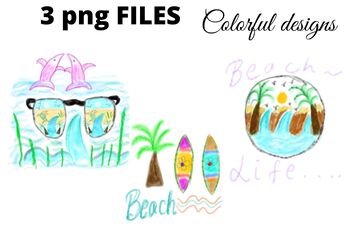 Preview of Colorful watercolor beach life clipart png