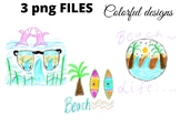 Colorful watercolor beach life clipart png