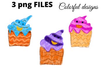 Preview of Colorful watercolor cupcakes art clipart png