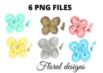 Preview of Colorful watercolor floral doodle handpainted png clipart