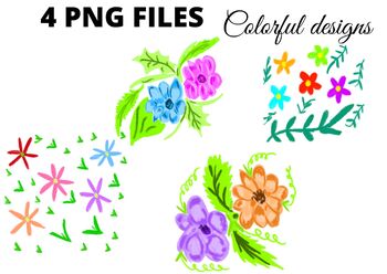 Preview of Colorful watercolor floral leaf digital clip art