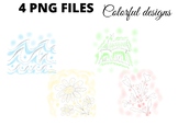 Colorful watercolor line art clipart pastel png flower water