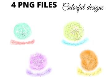 Preview of Colorful watercolor line art clipart png abstract boho pastel