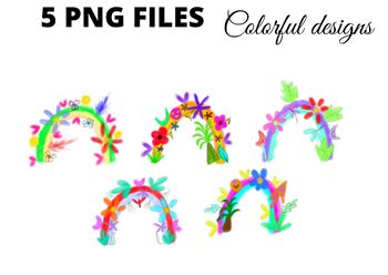 Preview of Colorful watercolor rainbow flower tree beach png clipart