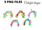 Colorful watercolor rainbow flower tree beach png clipart